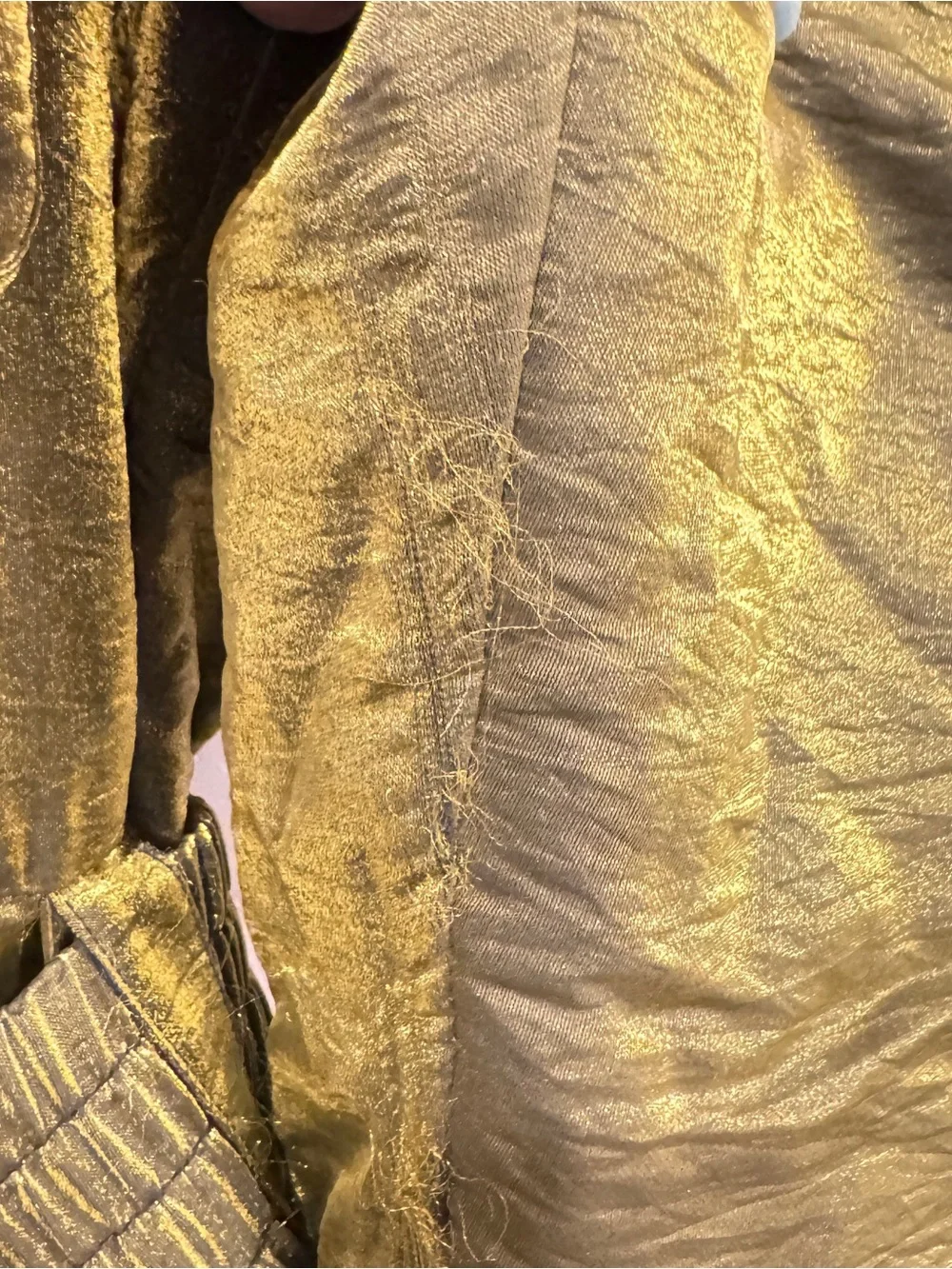 Vtg NILS Ski Jacket Metallic Gold Iridescent Peplum Smocked Waist 80s 90s Sz 12